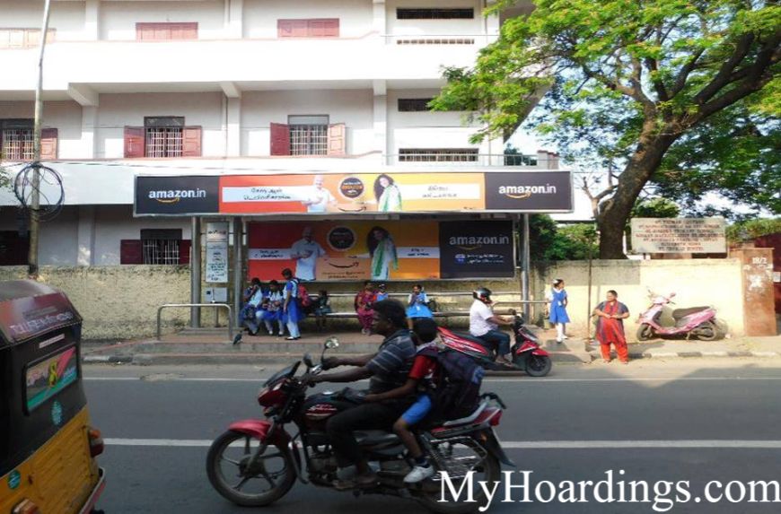 Best OOH Ad agency in Chennai, Bus Shelter Advertising Company at Santhome chruch bus stop in Chennai